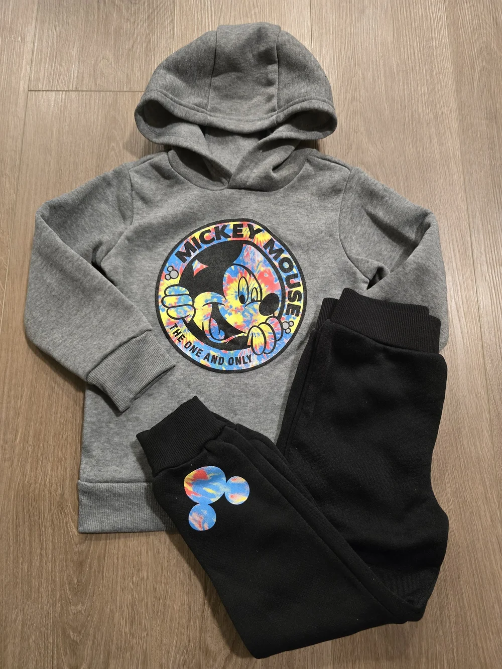 Disney Mickey Mouse Toddler 2 Piece Hoodie Jogger Set Gray Tie Dye Size 4